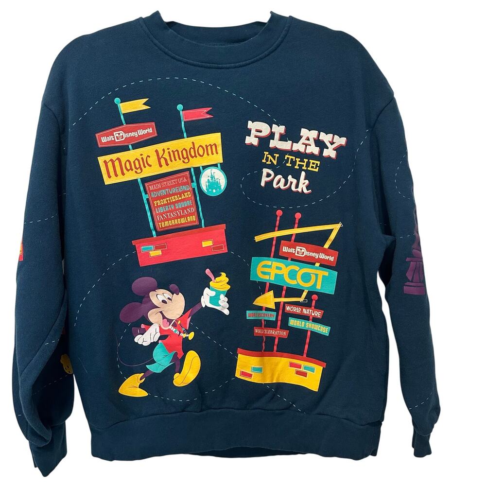 Disney Mickey & Friends Play In The Park Crew Neck Pullover Sweatshirt Size M